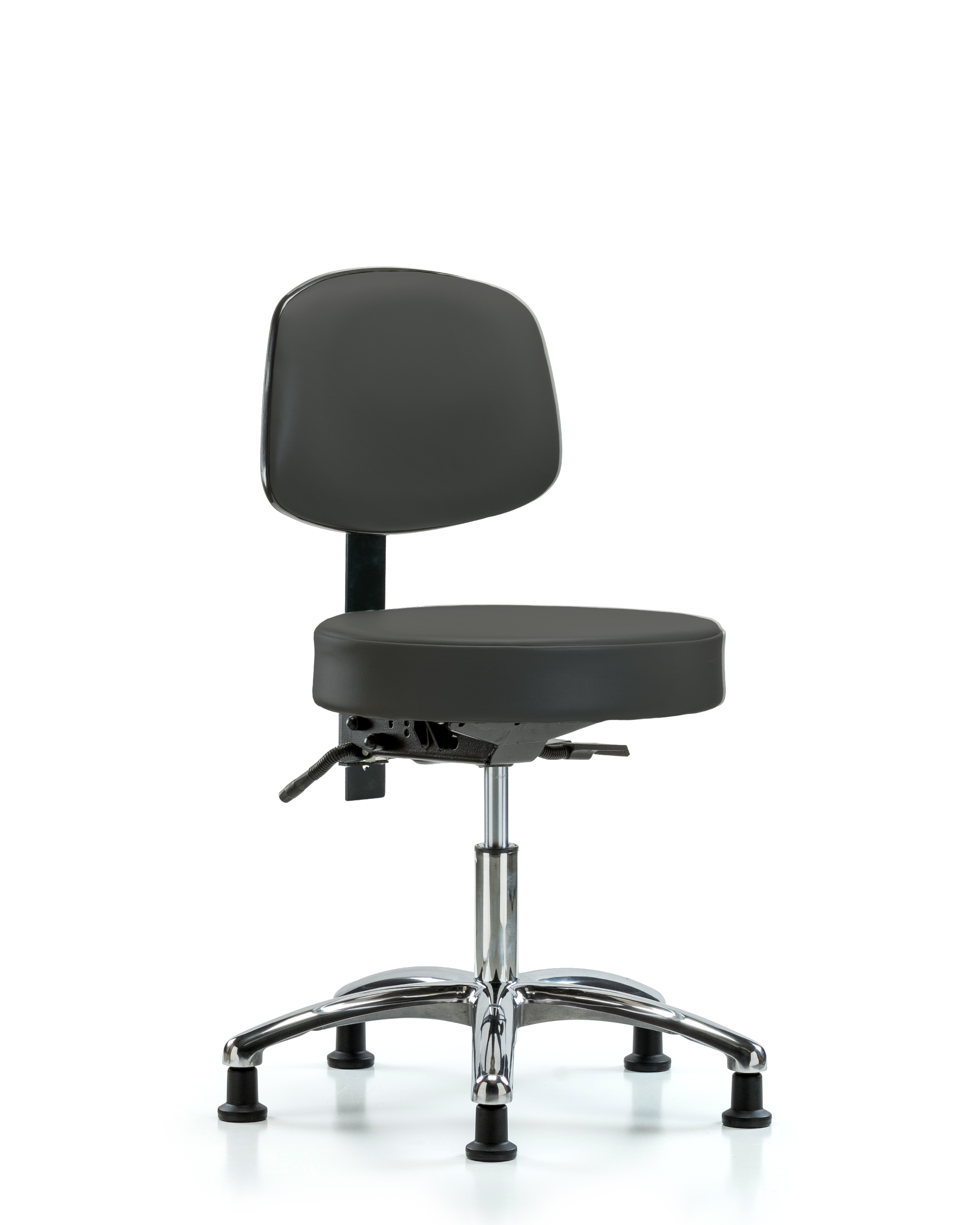 Rutledge Vinyl Stool with Back Chrome - Desk Height with Seat Tilt & Stationary Glides in Charcoal Trailblazer Vinyl