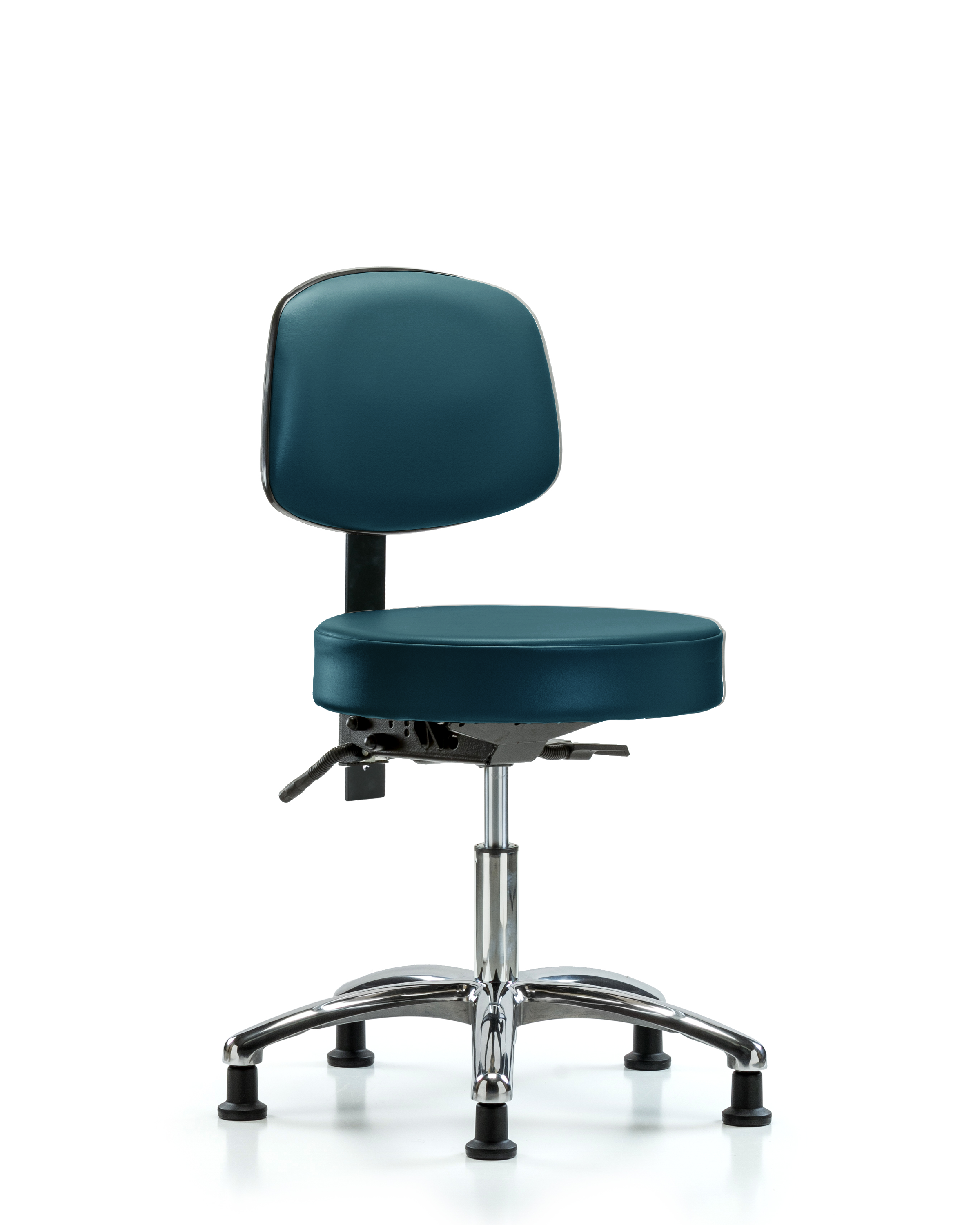 Rutledge Vinyl Stool with Back Chrome - Desk Height with Seat Tilt & Stationary Glides in Marine Blue Supernova Vinyl