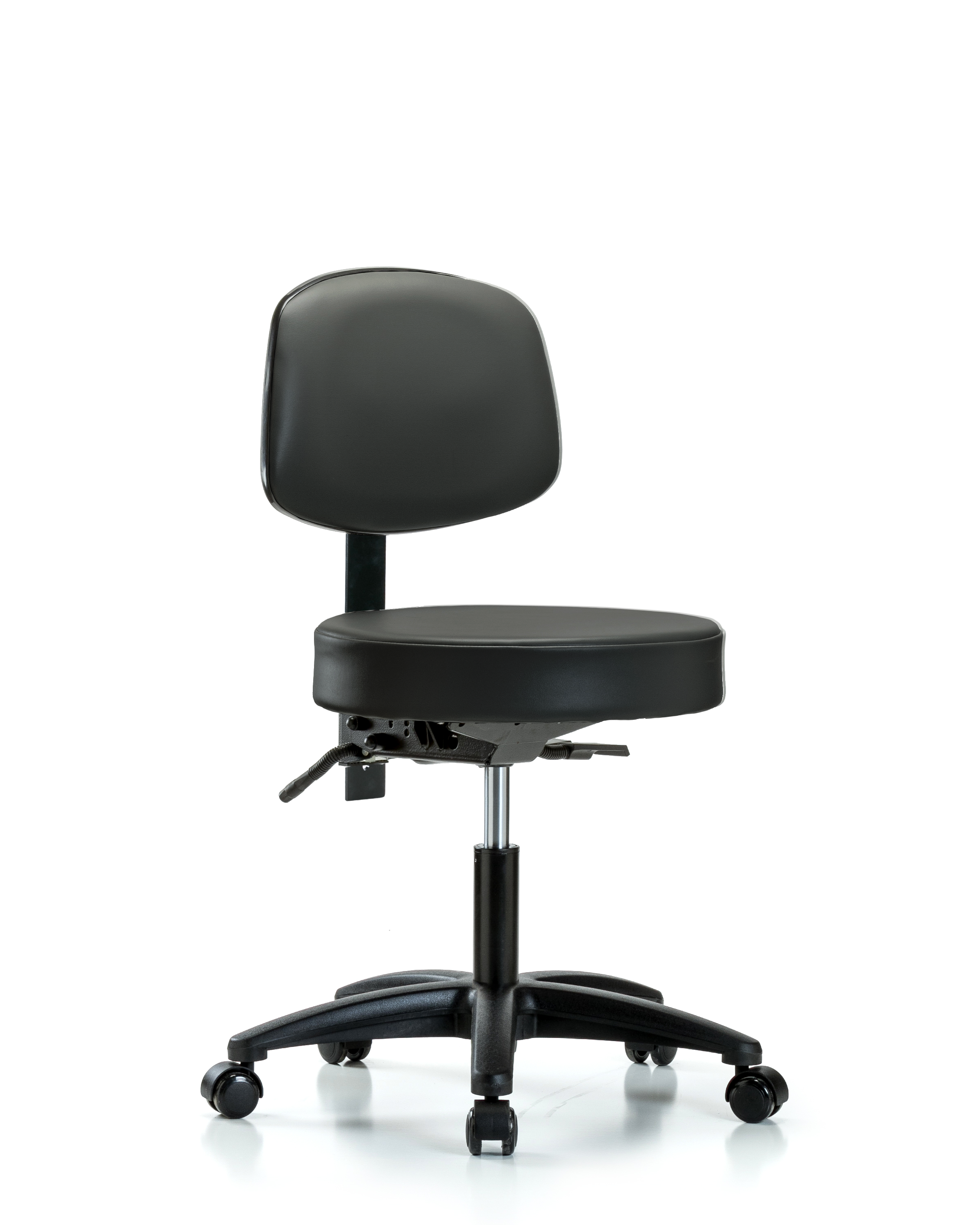 Rutledge Vinyl Stool with Back - Desk Height with Casters in Carbon Supernova Vinyl