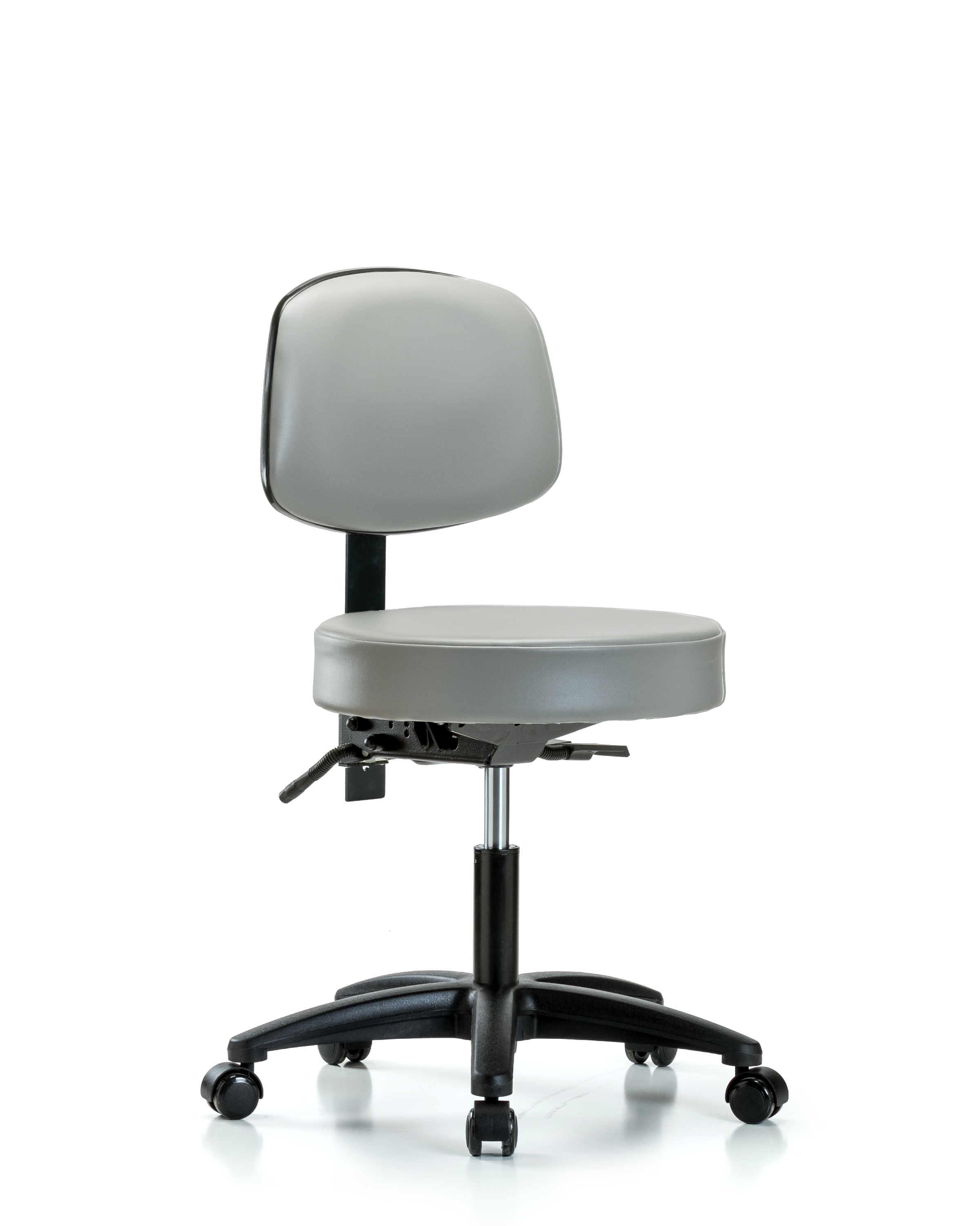 Rutledge Vinyl Stool with Back - Desk Height with Casters in Sterling Supernova Vinyl