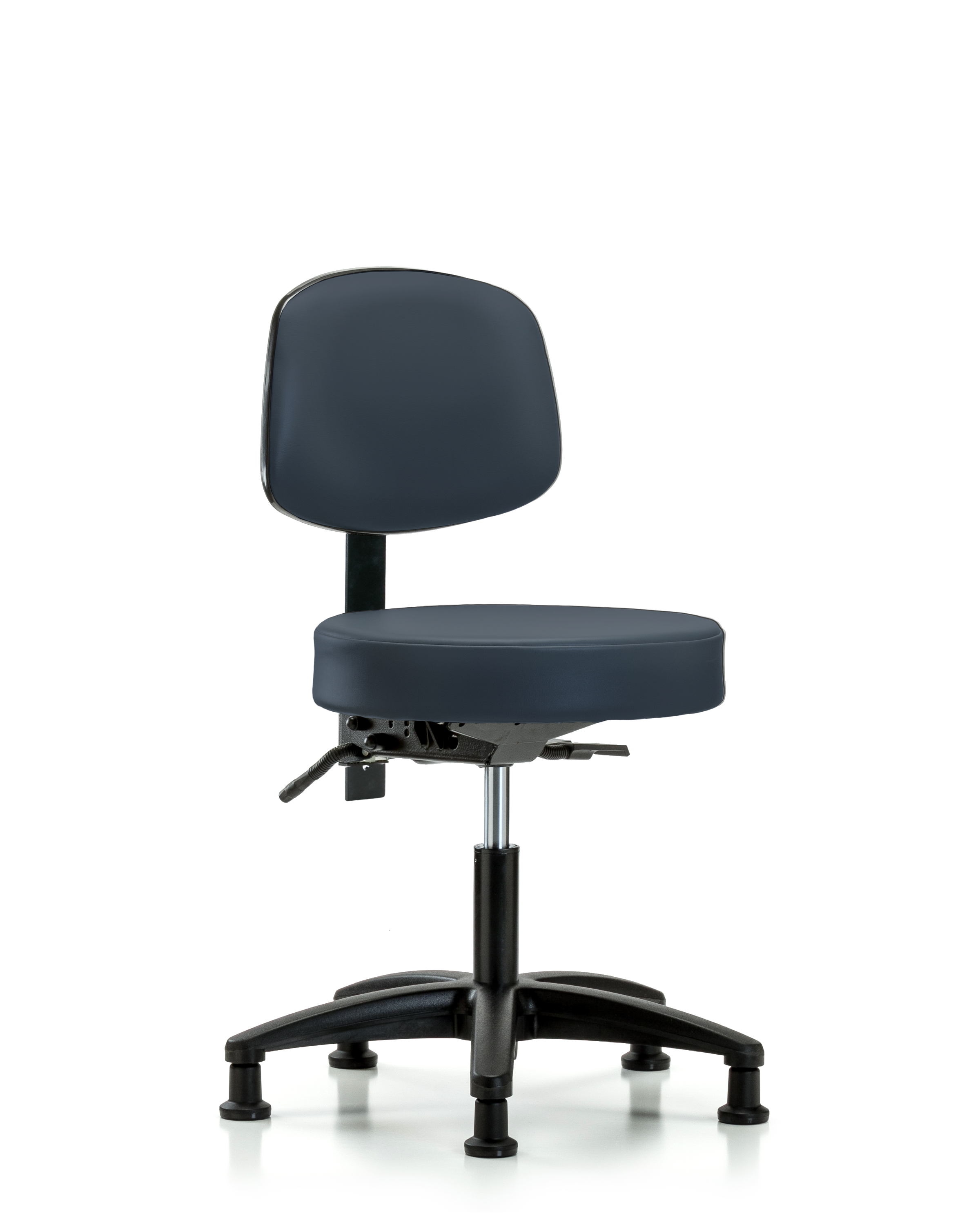 Rutledge Vinyl Stool with Back - Desk Height with Stationary Glides in Imperial Blue Trailblazer Vinyl