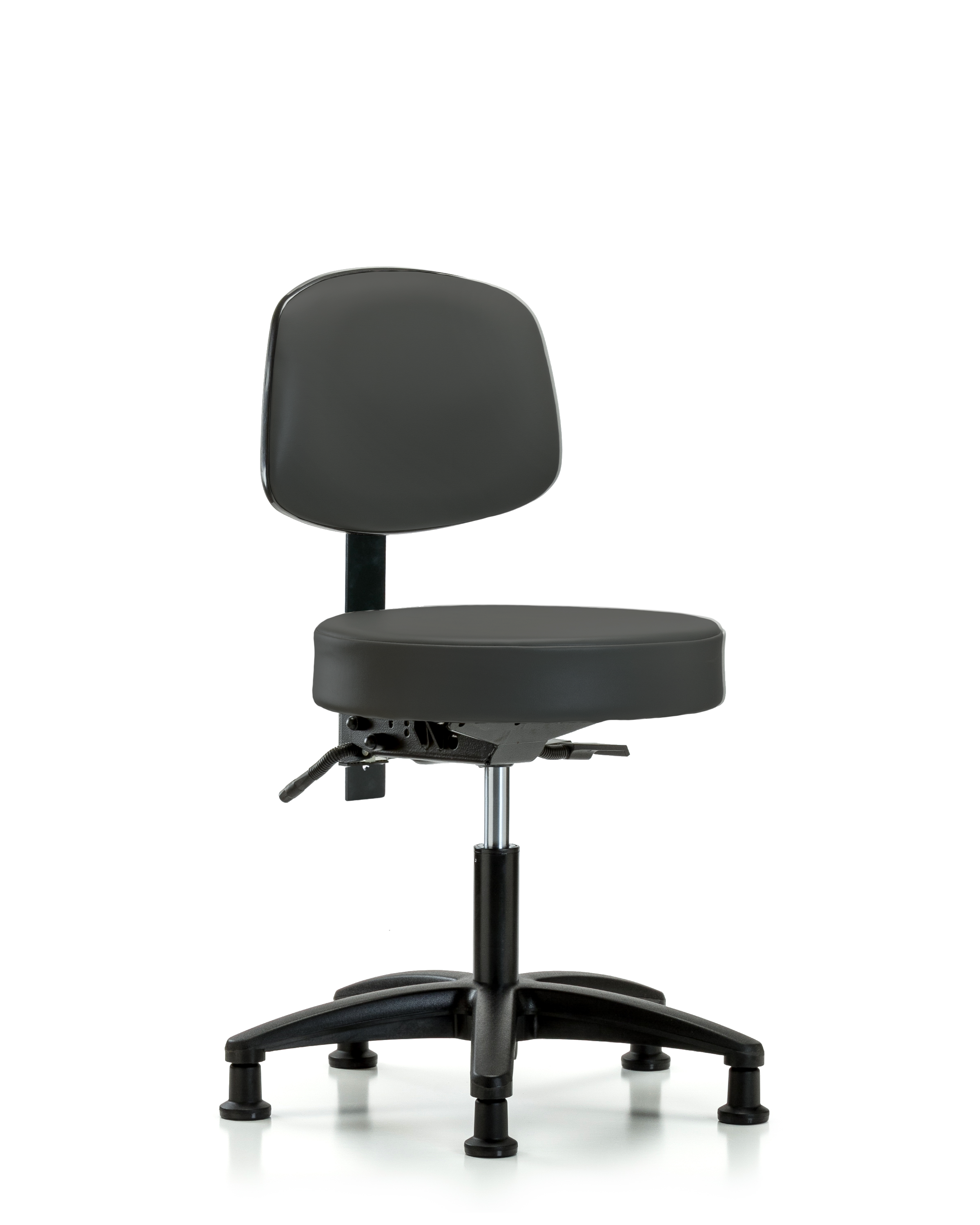 Rutledge Vinyl Stool with Back - Desk Height with Stationary Glides in Charcoal Trailblazer Vinyl