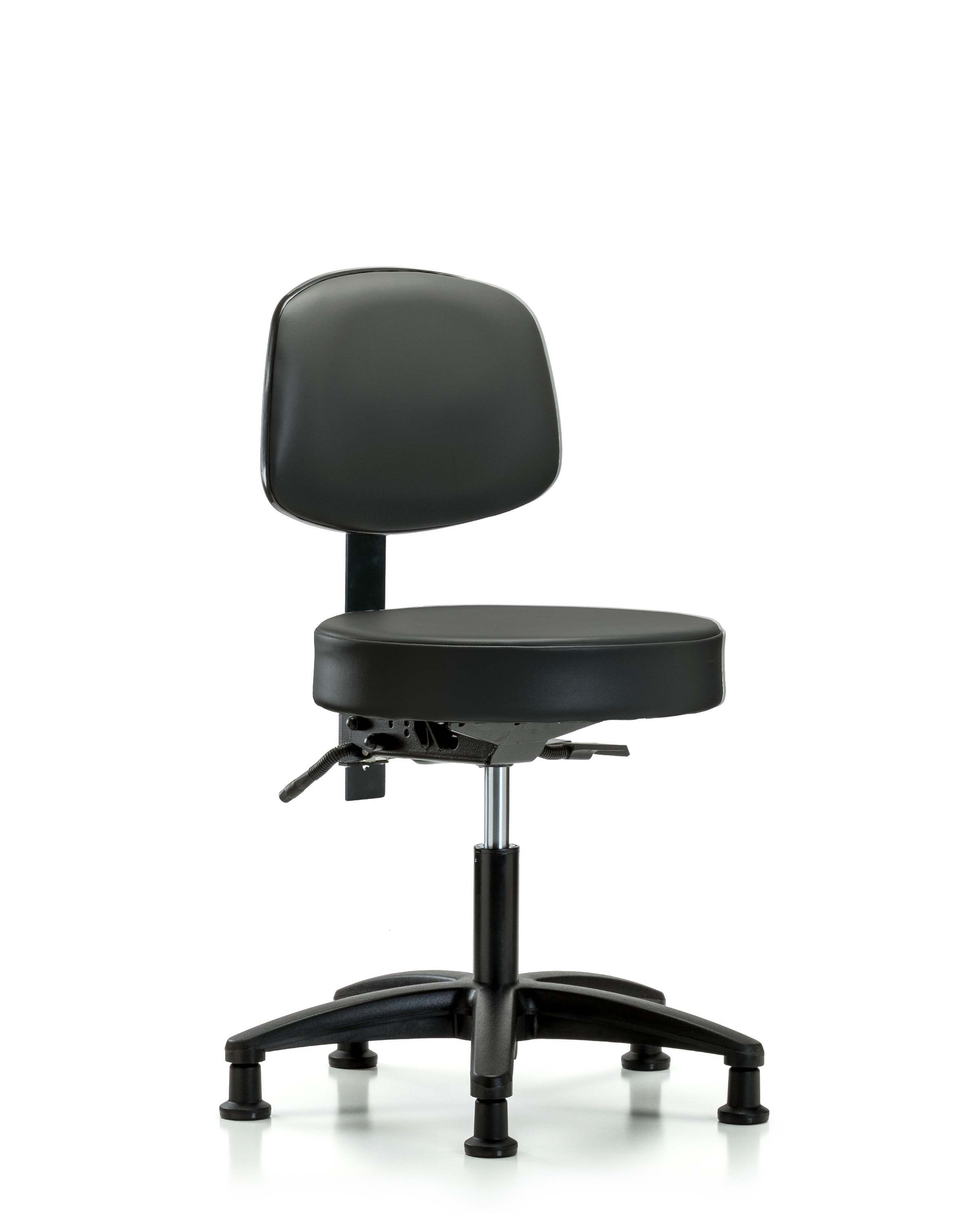 Rutledge Vinyl Stool with Back - Desk Height with Stationary Glides in Carbon Supernova Vinyl