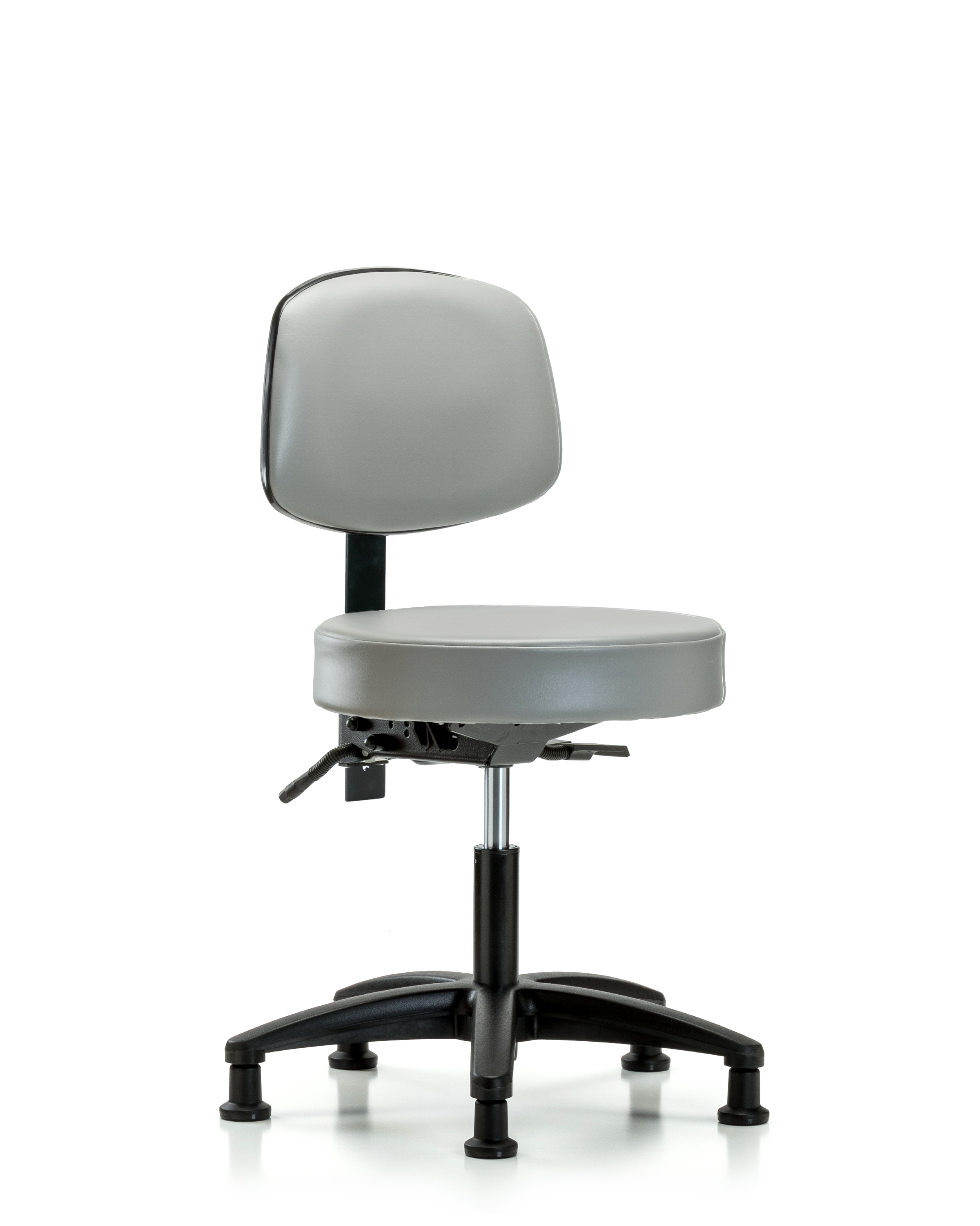 Rutledge Vinyl Stool with Back - Desk Height with Stationary Glides in Sterling Supernova Vinyl