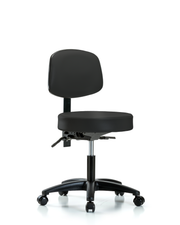 Rutledge Vinyl Stool with Back - Desk Height with Seat Tilt & Casters in Black Trailblazer Vinyl