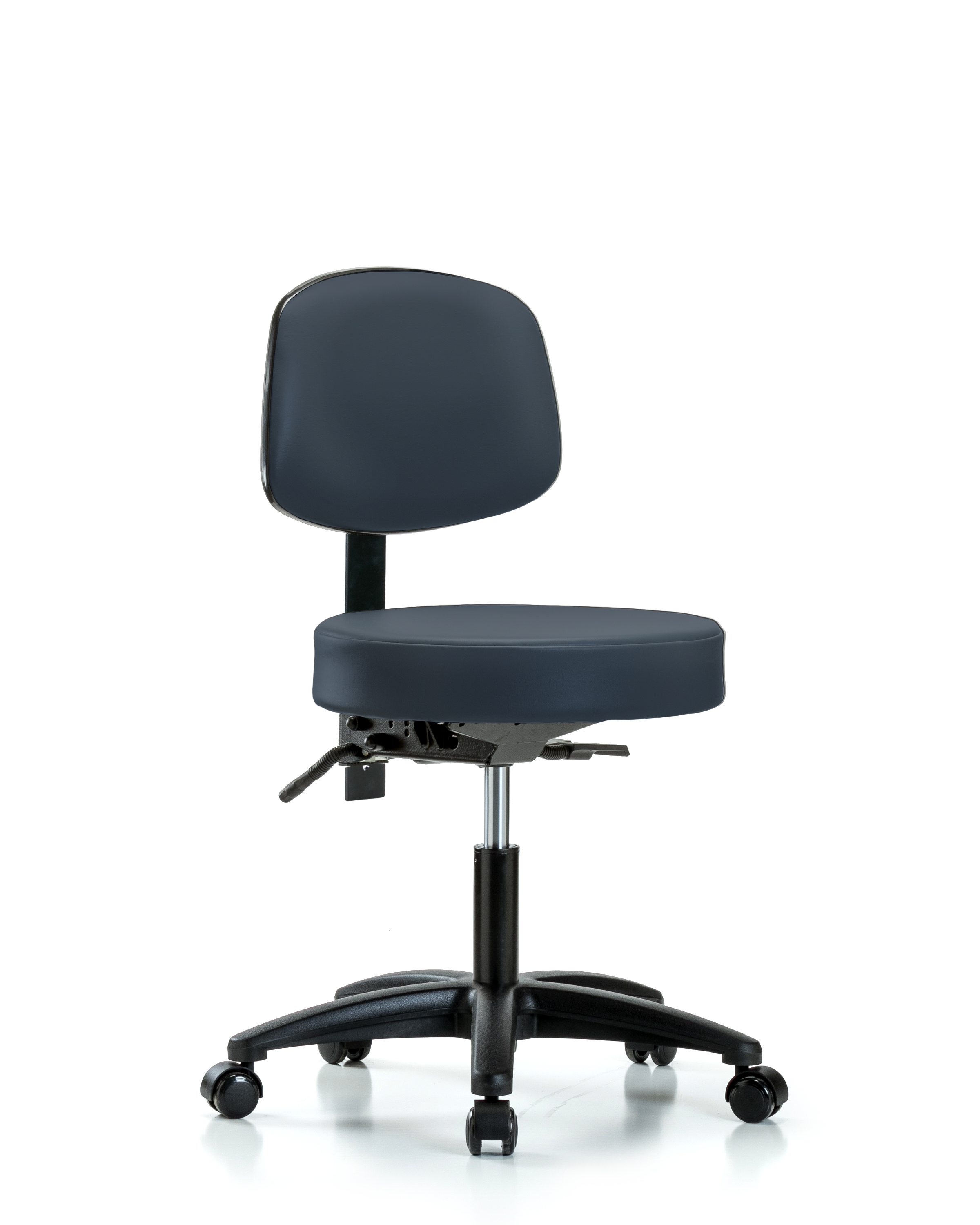 Rutledge Vinyl Stool with Back - Desk Height with Seat Tilt & Casters in Imperial Blue Trailblazer Vinyl