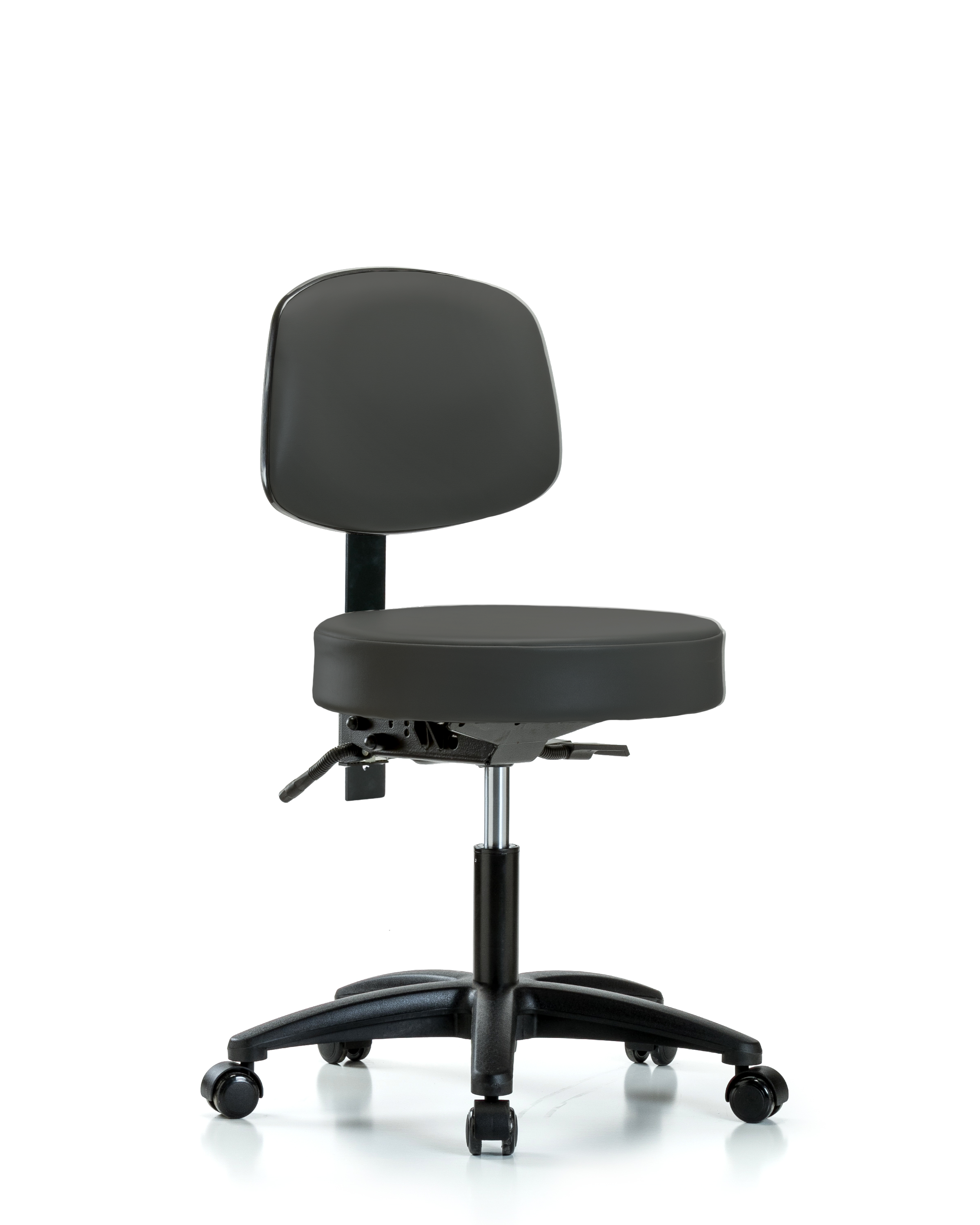Rutledge Vinyl Stool with Back - Desk Height with Seat Tilt & Casters in Charcoal Trailblazer Vinyl