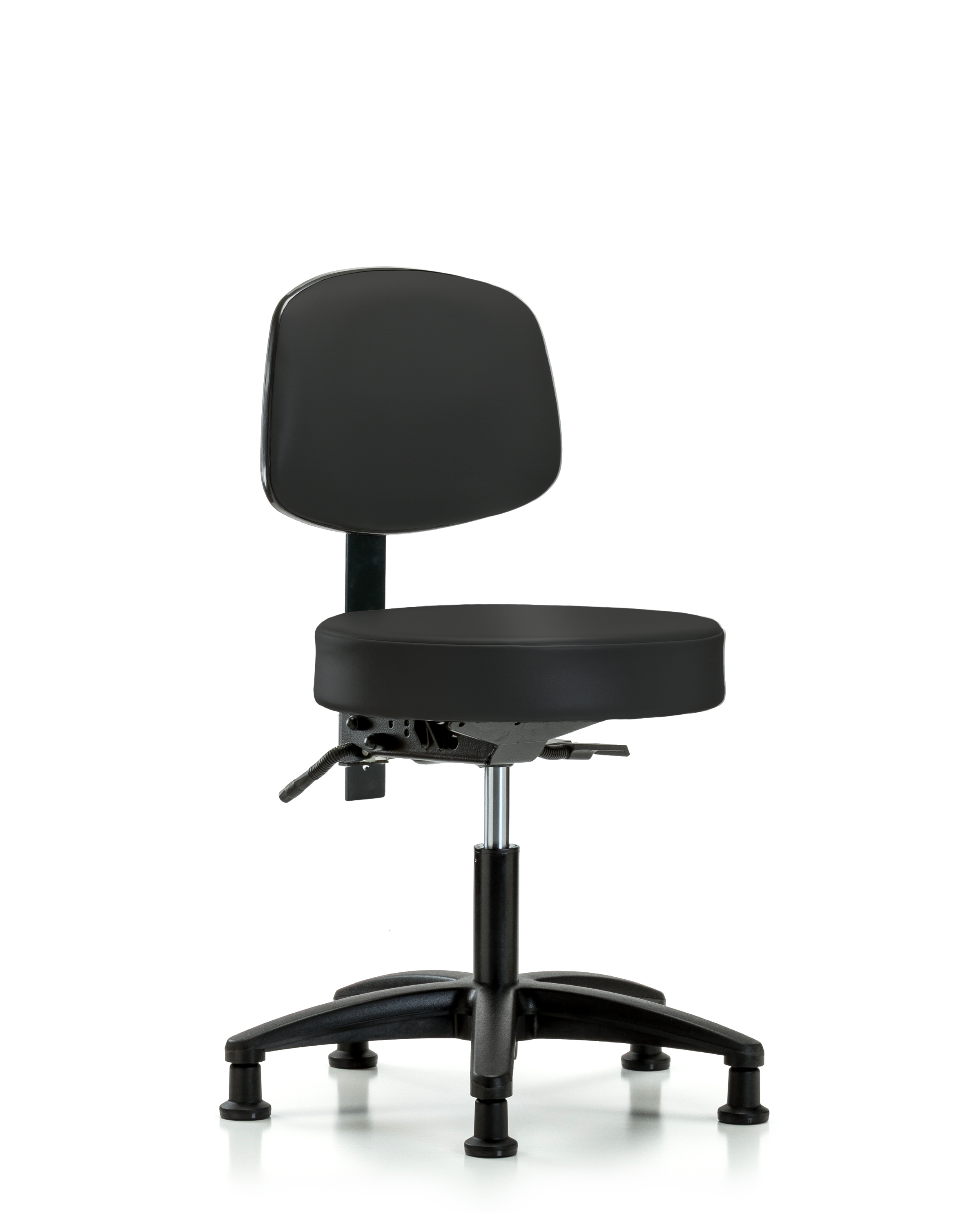 Rutledge Vinyl Stool with Back - Desk Height with Seat Tilt & Stationary Glides in Black Trailblazer Vinyl