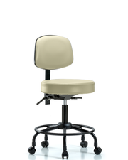 Rutledge Vinyl Stool with Back - Desk Height with Round Tube Base & Casters in Adobe White Trailblazer Vinyl