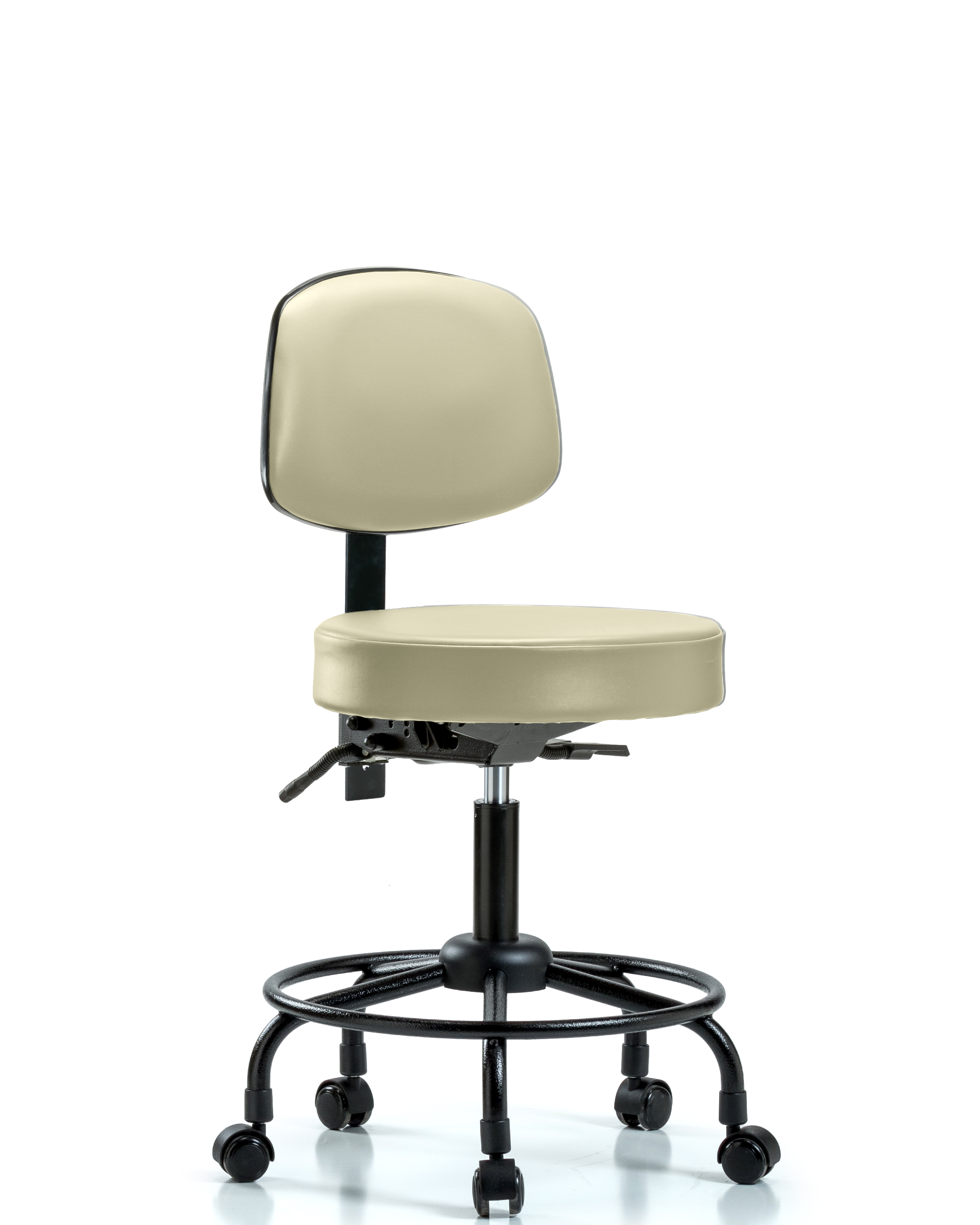 Rutledge Vinyl Stool with Back - Desk Height with Round Tube Base & Casters in Adobe White Trailblazer Vinyl
