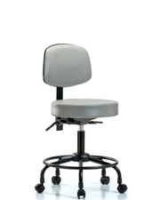 Rutledge Vinyl Stool with Back - Desk Height with Round Tube Base & Casters in Dove Trailblazer Vinyl