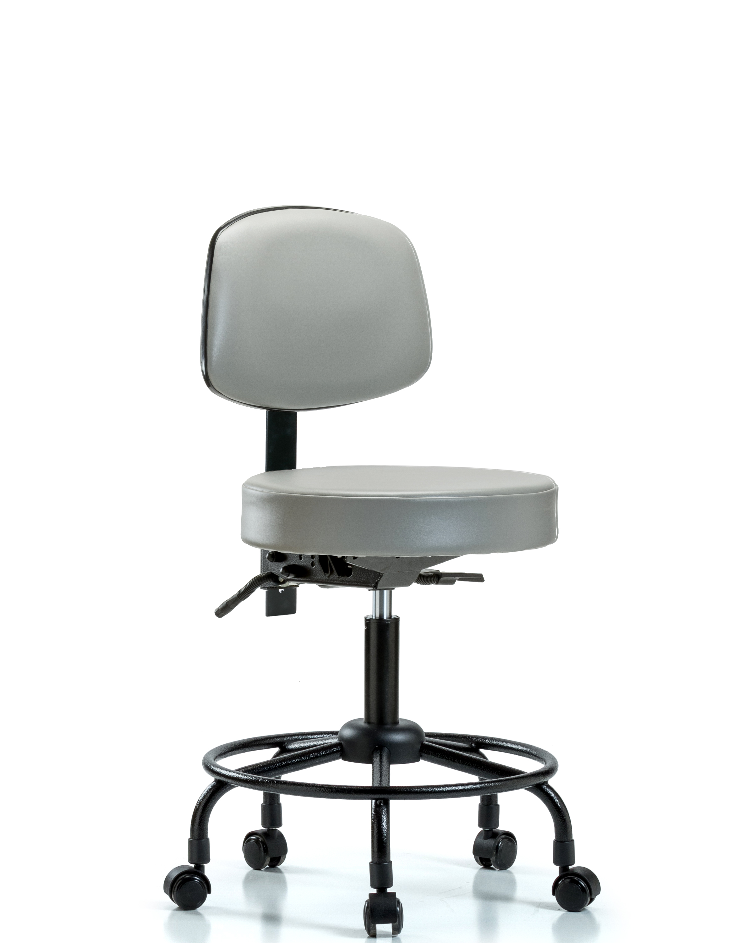 Rutledge Vinyl Stool with Back - Desk Height with Round Tube Base & Casters in Dove Trailblazer Vinyl