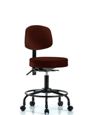 Rutledge Vinyl Stool with Back - Desk Height with Round Tube Base & Casters in Burgundy Trailblazer Vinyl
