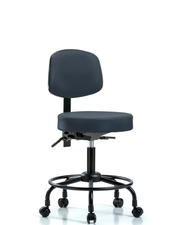 Rutledge Vinyl Stool with Back - Desk Height with Round Tube Base & Casters in Imperial Blue Trailblazer Vinyl