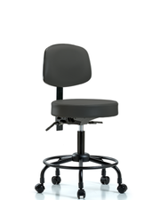 Rutledge Vinyl Stool with Back - Desk Height with Round Tube Base & Casters in Charcoal Trailblazer Vinyl