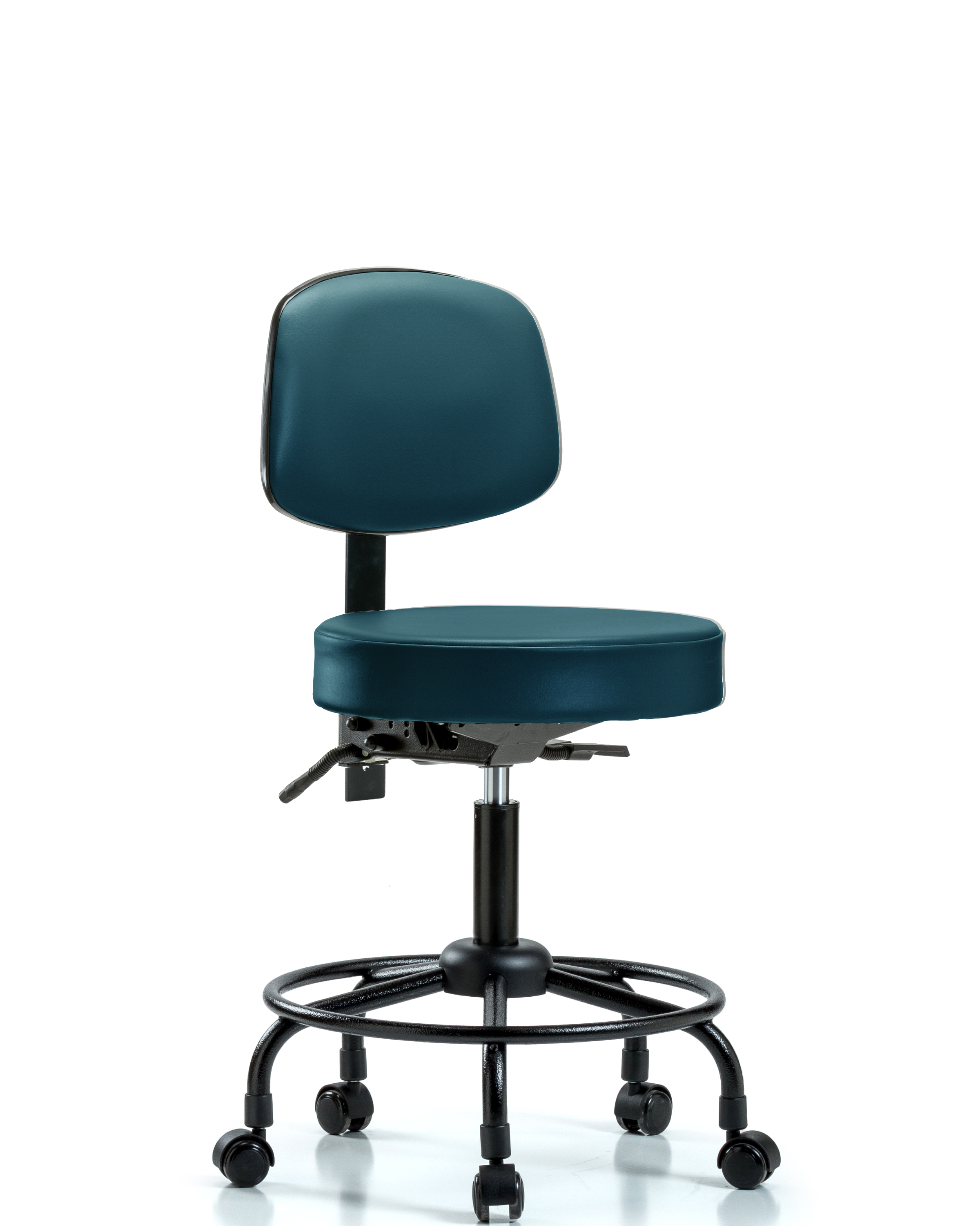 Rutledge Vinyl Stool with Back - Desk Height with Round Tube Base & Casters in Marine Blue Supernova Vinyl