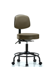 Rutledge Vinyl Stool with Back - Desk Height with Round Tube Base & Casters in Taupe Supernova Vinyl