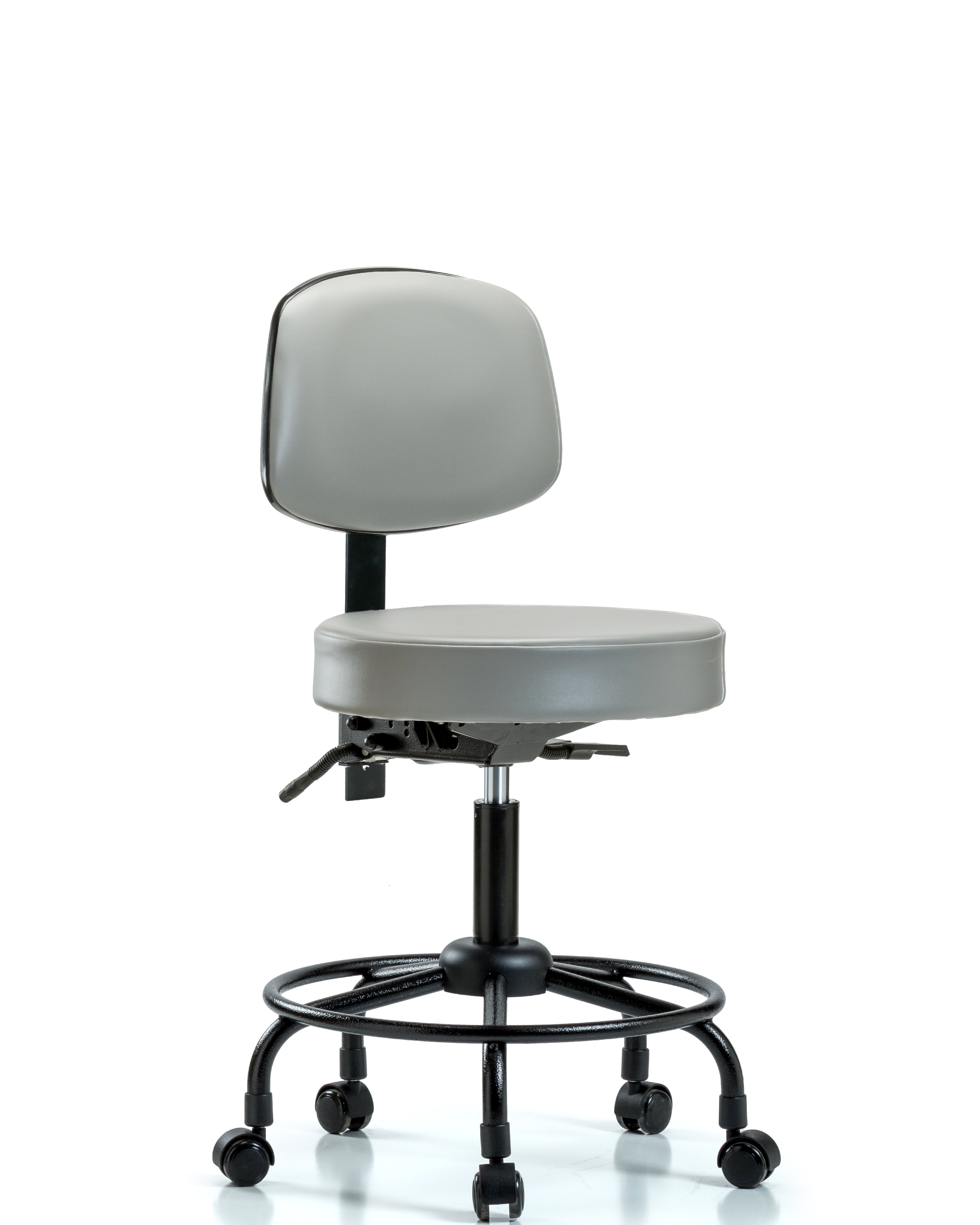 Rutledge Vinyl Stool with Back - Desk Height with Round Tube Base & Casters in Sterling Supernova Vinyl