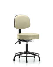 Rutledge Vinyl Stool with Back - Desk Height with Round Tube Base & Stationary Glides in Adobe White Trailblazer Vinyl