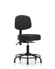 Rutledge Vinyl Stool with Back - Desk Height with Round Tube Base & Stationary Glides in Black Trailblazer Vinyl
