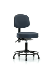 Rutledge Vinyl Stool with Back - Desk Height with Round Tube Base & Stationary Glides in Imperial Blue Trailblazer Vinyl