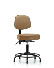 Rutledge Vinyl Stool with Back - Desk Height with Round Tube Base & Stationary Glides in Taupe Trailblazer Vinyl