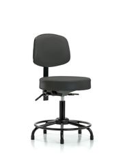 Rutledge Vinyl Stool with Back - Desk Height with Round Tube Base & Stationary Glides in Charcoal Trailblazer Vinyl