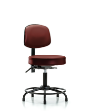 Rutledge Vinyl Stool with Back - Desk Height with Round Tube Base & Stationary Glides in Borscht Supernova Vinyl