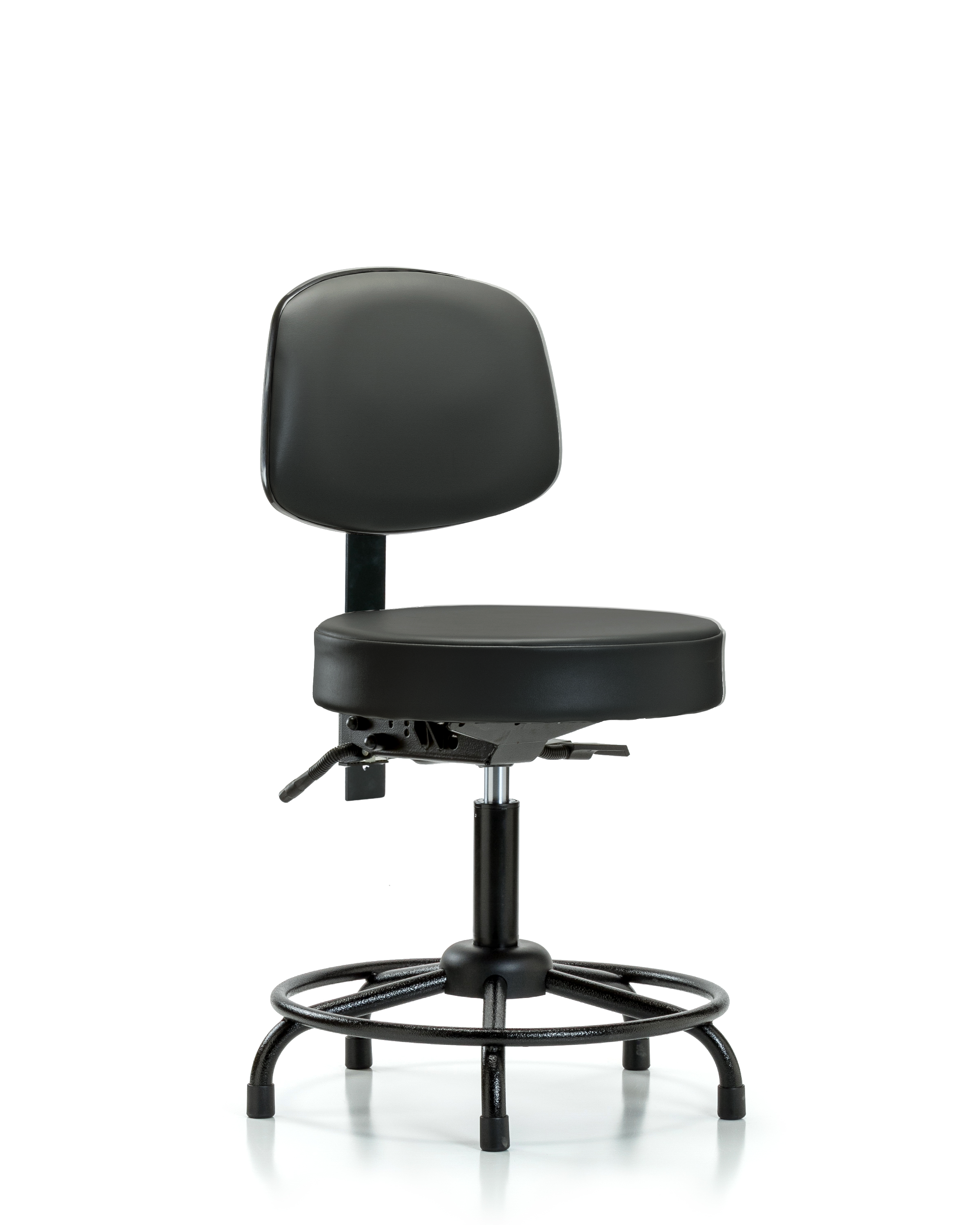 Rutledge Vinyl Stool with Back - Desk Height with Round Tube Base & Stationary Glides in Carbon Supernova Vinyl
