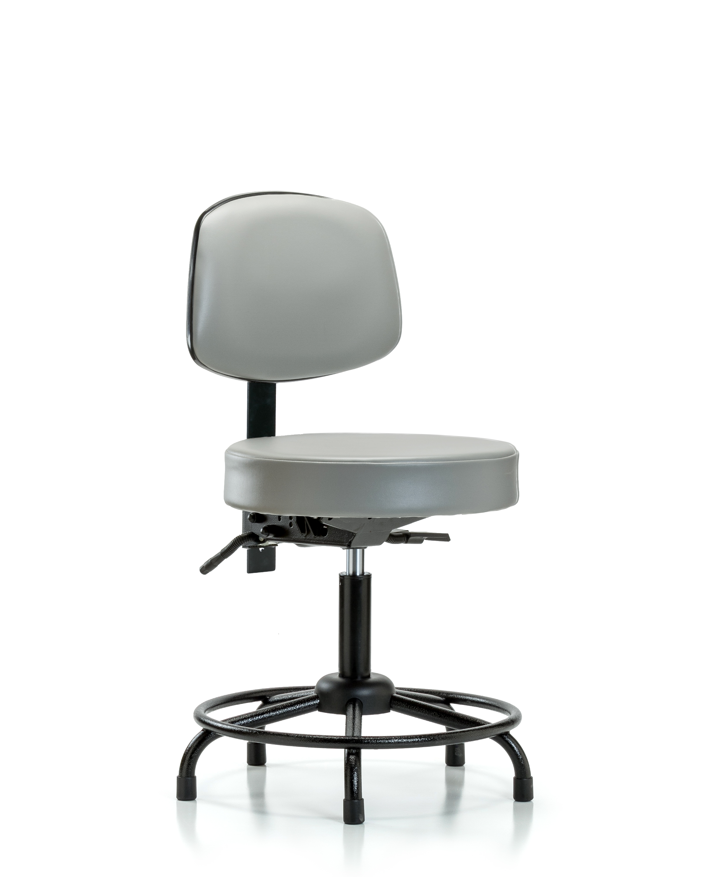 Rutledge Vinyl Stool with Back - Desk Height with Round Tube Base & Stationary Glides in Sterling Supernova Vinyl