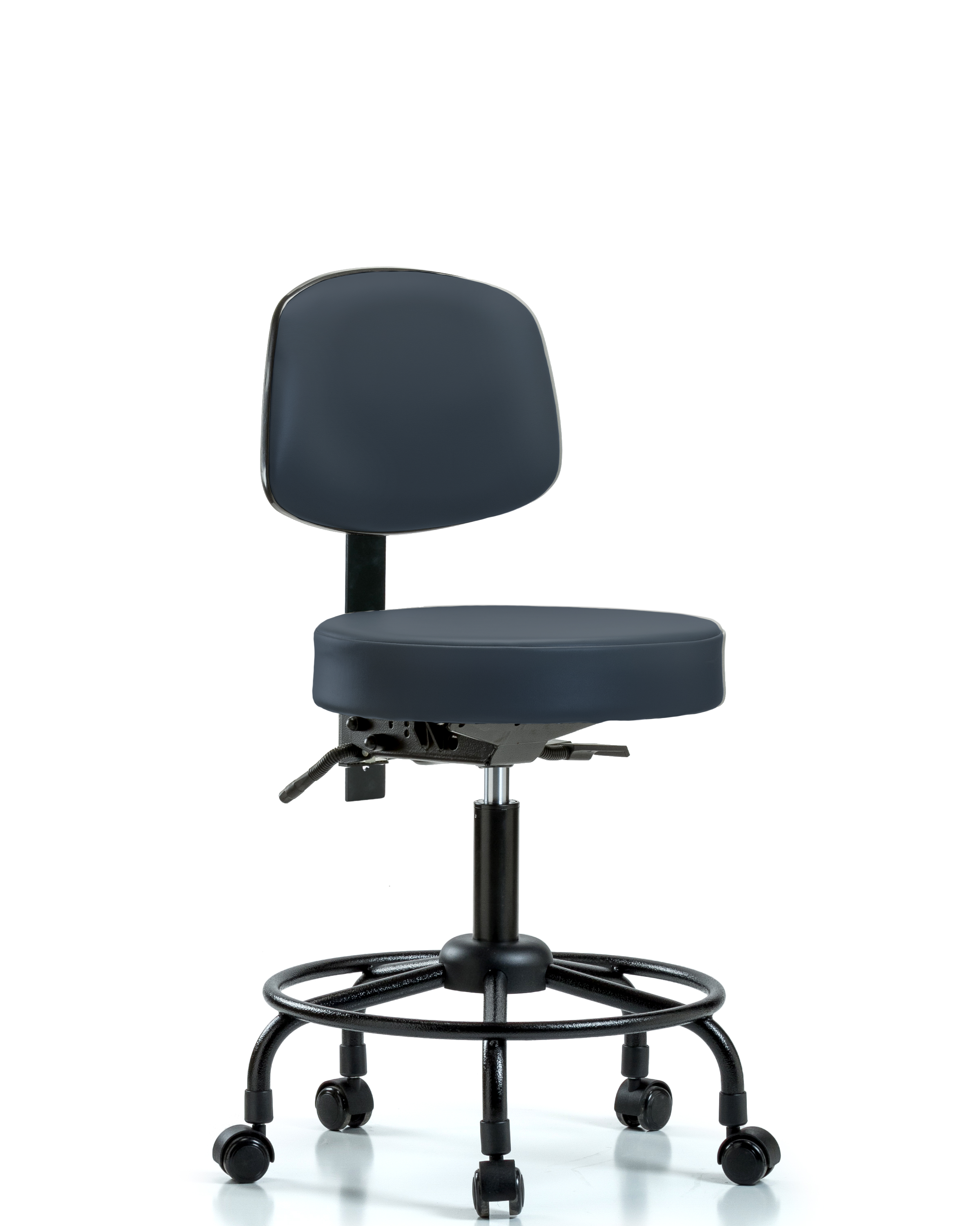 Rutledge Vinyl Stool with Back - Desk Height with Round Tube Base, Seat Tilt, & Casters in Imperial Blue Trailblazer Vinyl