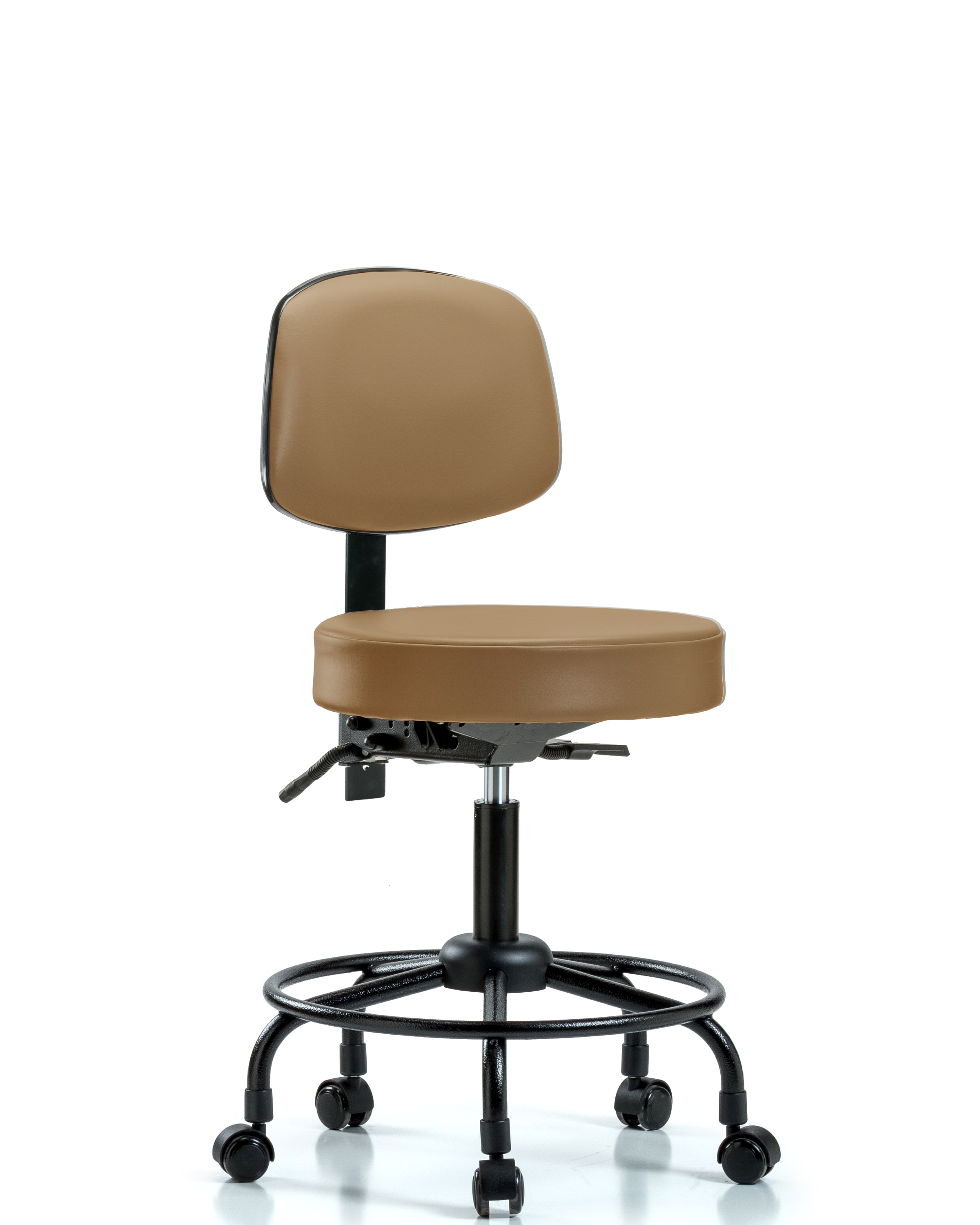 Rutledge Vinyl Stool with Back - Desk Height with Round Tube Base, Seat Tilt, & Casters in Taupe Trailblazer Vinyl