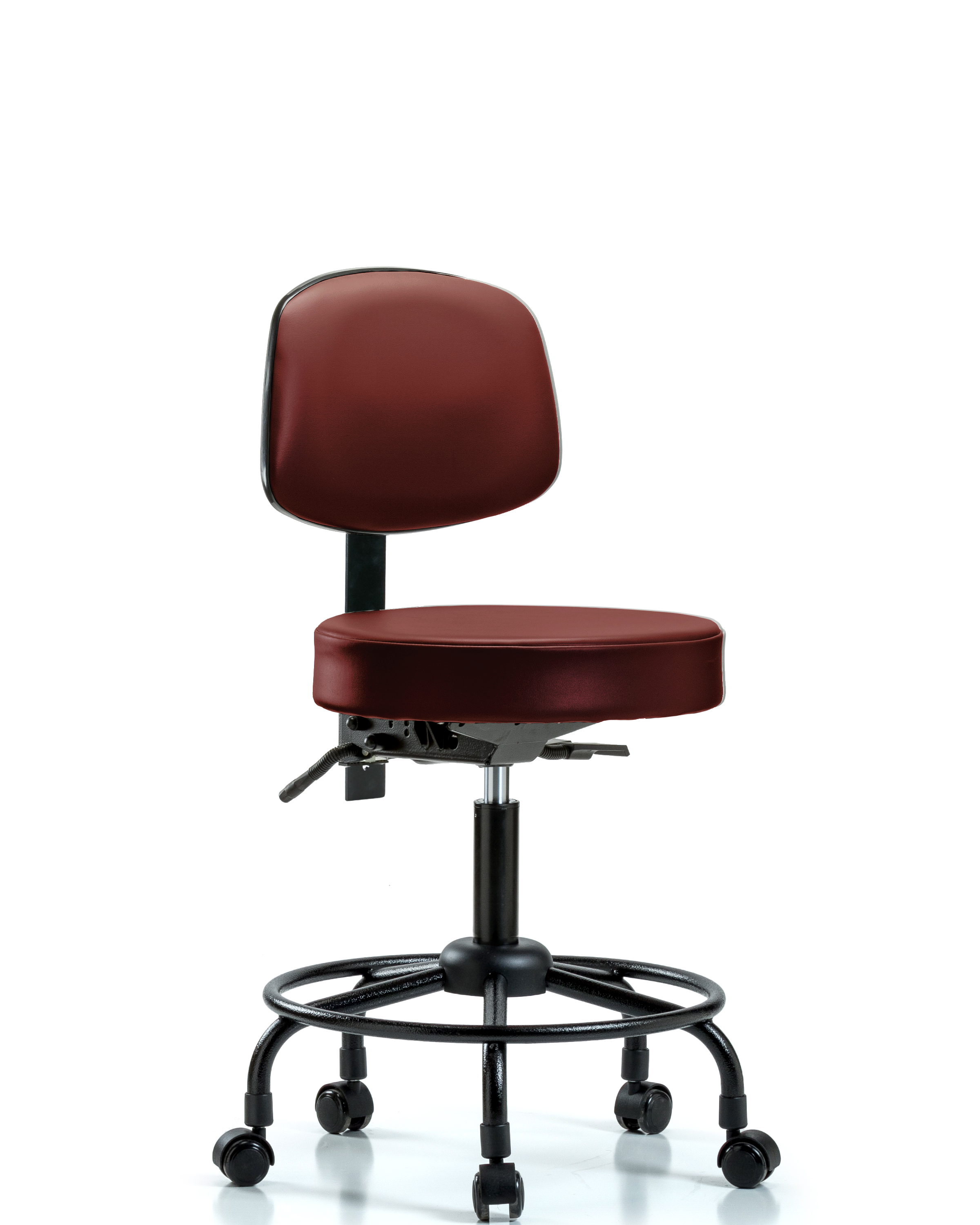 Rutledge Vinyl Stool with Back - Desk Height with Round Tube Base, Seat Tilt, & Casters in Borscht Supernova Vinyl