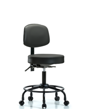 Rutledge Vinyl Stool with Back - Desk Height with Round Tube Base, Seat Tilt, & Casters in Carbon Supernova Vinyl