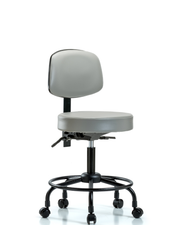 Rutledge Vinyl Stool with Back - Desk Height with Round Tube Base, Seat Tilt, & Casters in Sterling Supernova Vinyl