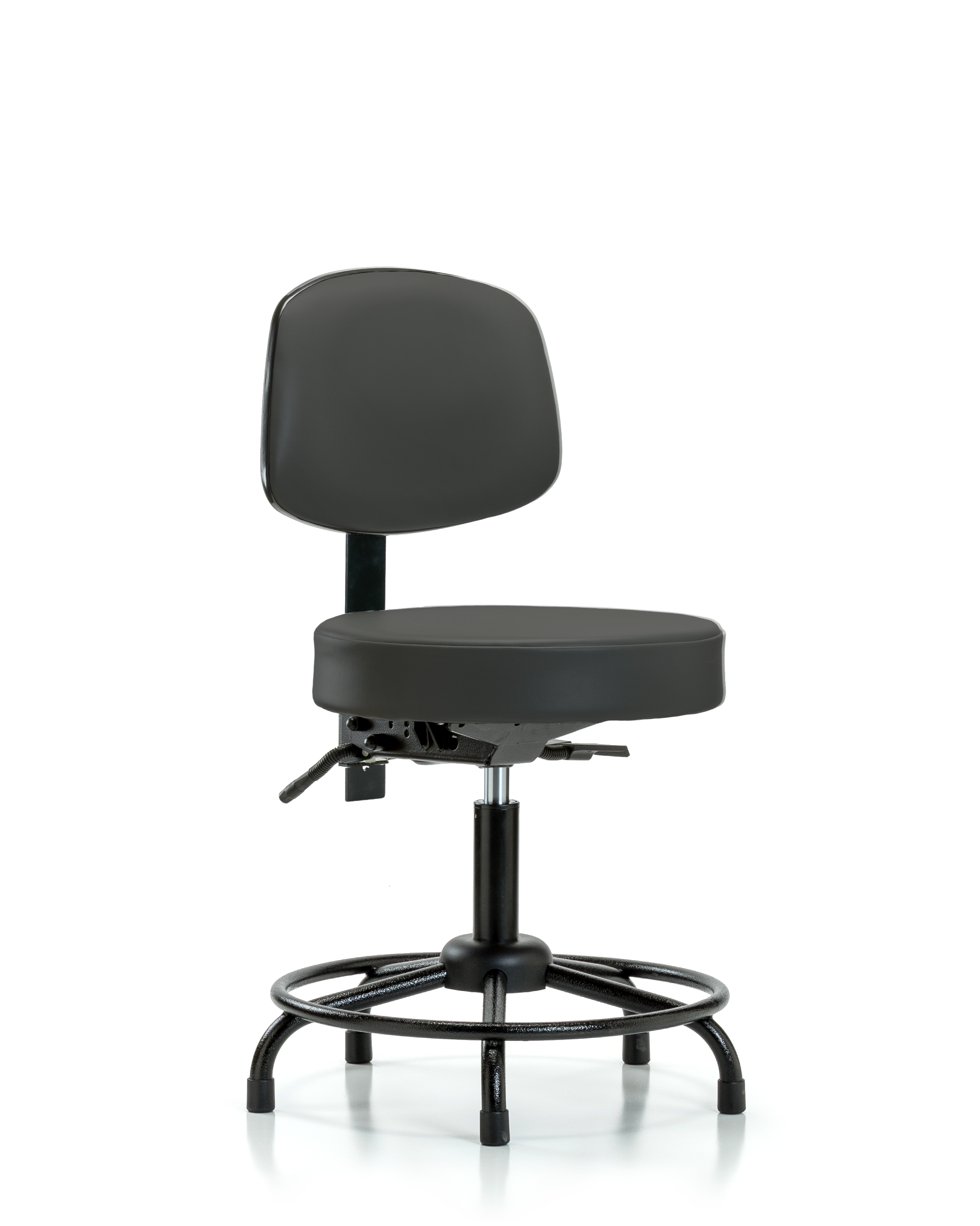 Rutledge Vinyl Stool with Back - Desk Height with Round Tube Base, Seat Tilt, & Stationary Glides in Charcoal Trailblazer Vinyl