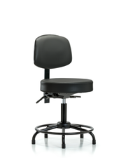 Rutledge Vinyl Stool with Back - Desk Height with Round Tube Base, Seat Tilt, & Stationary Glides in Carbon Supernova Vinyl