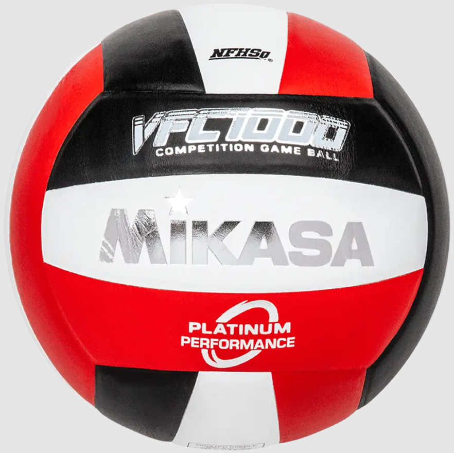 Indoor Volleyball, Championship Series - Premium Japanese Leather, Cotton Core Construction, Black/Red/White. NFHS Approved