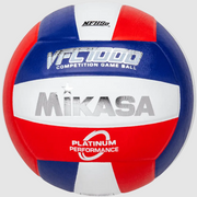 Indoor Volleyball, Championship Series - Premium Japanese Leather, Cotton Core Construction, Red/White/Blue. NFHS Approved