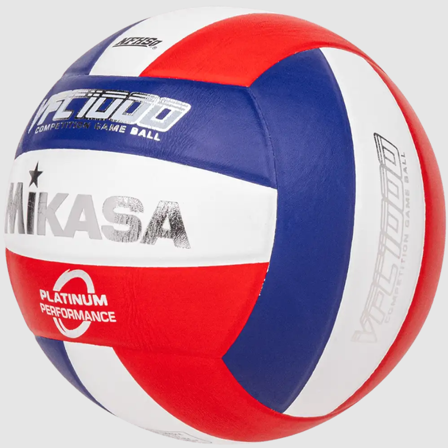 Indoor Volleyball, Championship Series - Premium Japanese Leather, Cotton Core Construction, Red/White/Blue. NFHS Approved