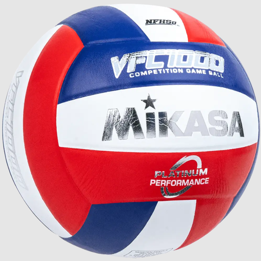 Indoor Volleyball, Championship Series - Premium Japanese Leather, Cotton Core Construction, Red/White/Blue. NFHS Approved