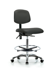 Rutledge Vinyl Chair Chrome - High Bench Height with Chrome Foot Ring & Casters in Charcoal Trailblazer Vinyl