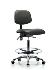 Rutledge Vinyl Chair Chrome - High Bench Height with Chrome Foot Ring & Casters in Carbon Supernova Vinyl