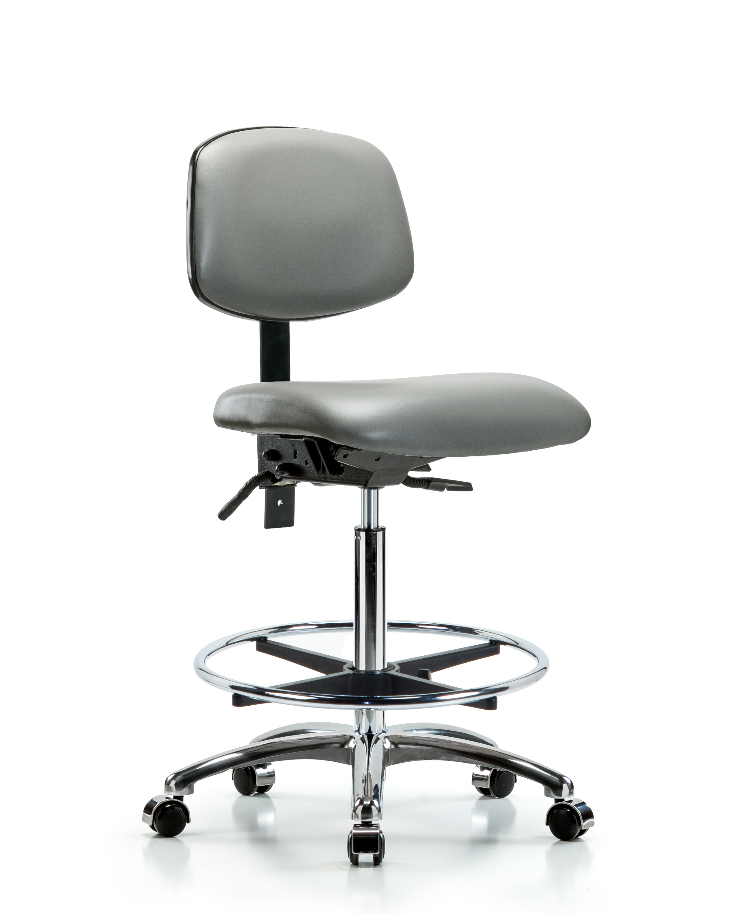 Rutledge Vinyl Chair Chrome - High Bench Height with Chrome Foot Ring & Casters in Sterling Supernova Vinyl