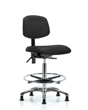 Rutledge Vinyl Chair Chrome - High Bench Height with Chrome Foot Ring & Stationary Glides in Black Trailblazer Vinyl