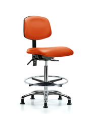 Rutledge Vinyl Chair Chrome - High Bench Height with Chrome Foot Ring & Stationary Glides in Orange Kist Trailblazer Vinyl