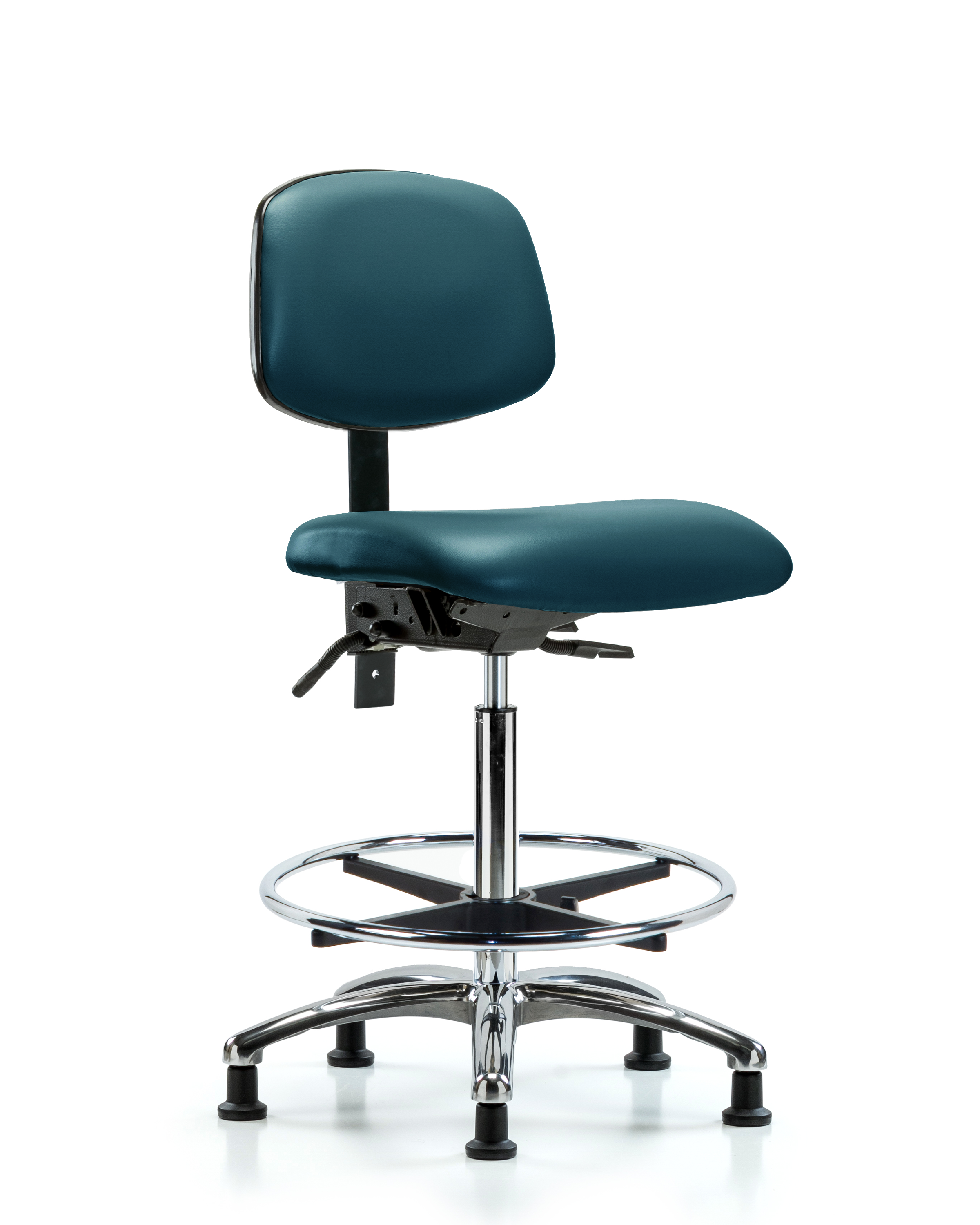 Rutledge Vinyl Chair Chrome - High Bench Height with Chrome Foot Ring & Stationary Glides in Marine Blue Supernova Vinyl