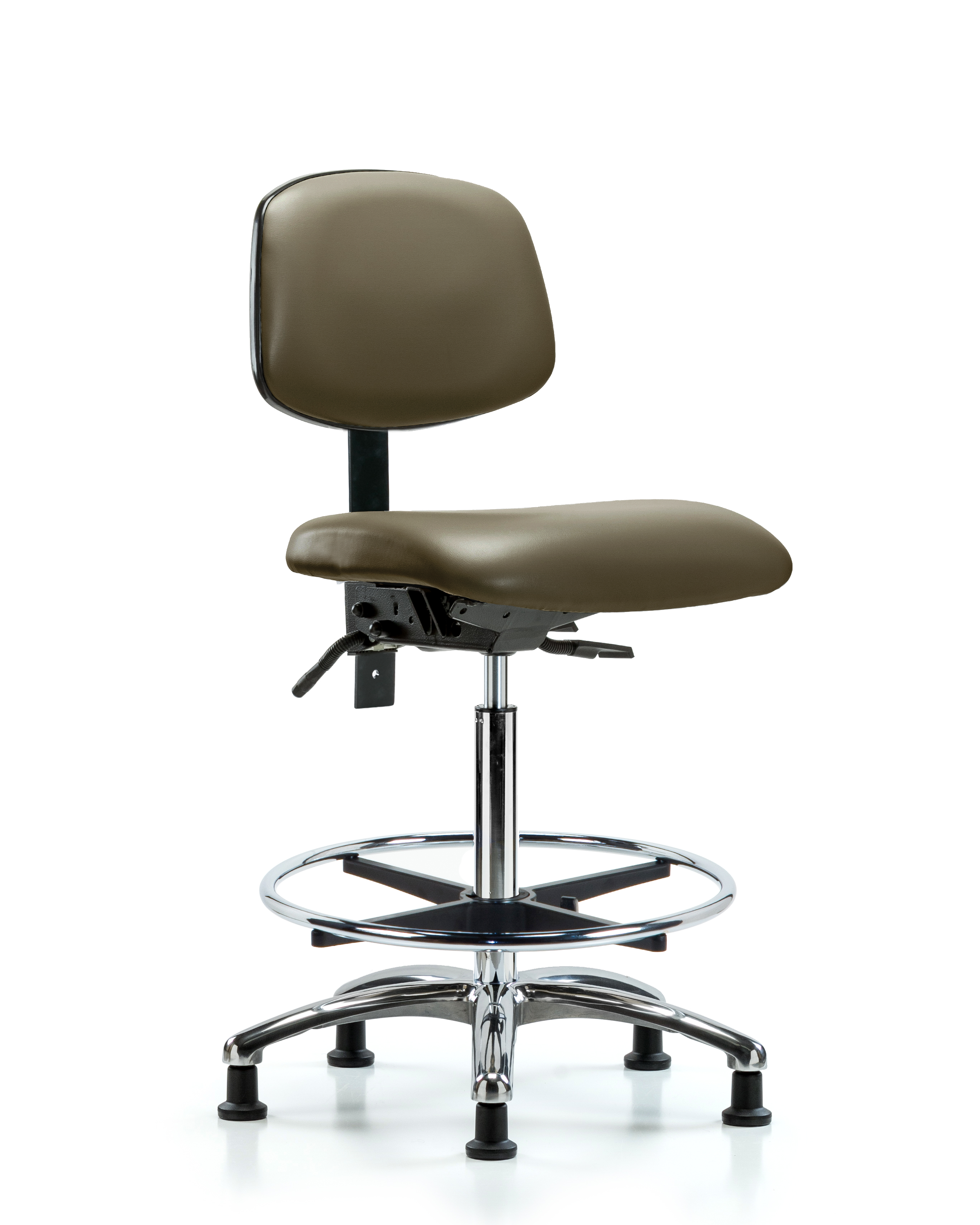 Rutledge Vinyl Chair Chrome - High Bench Height with Chrome Foot Ring & Stationary Glides in Taupe Supernova Vinyl