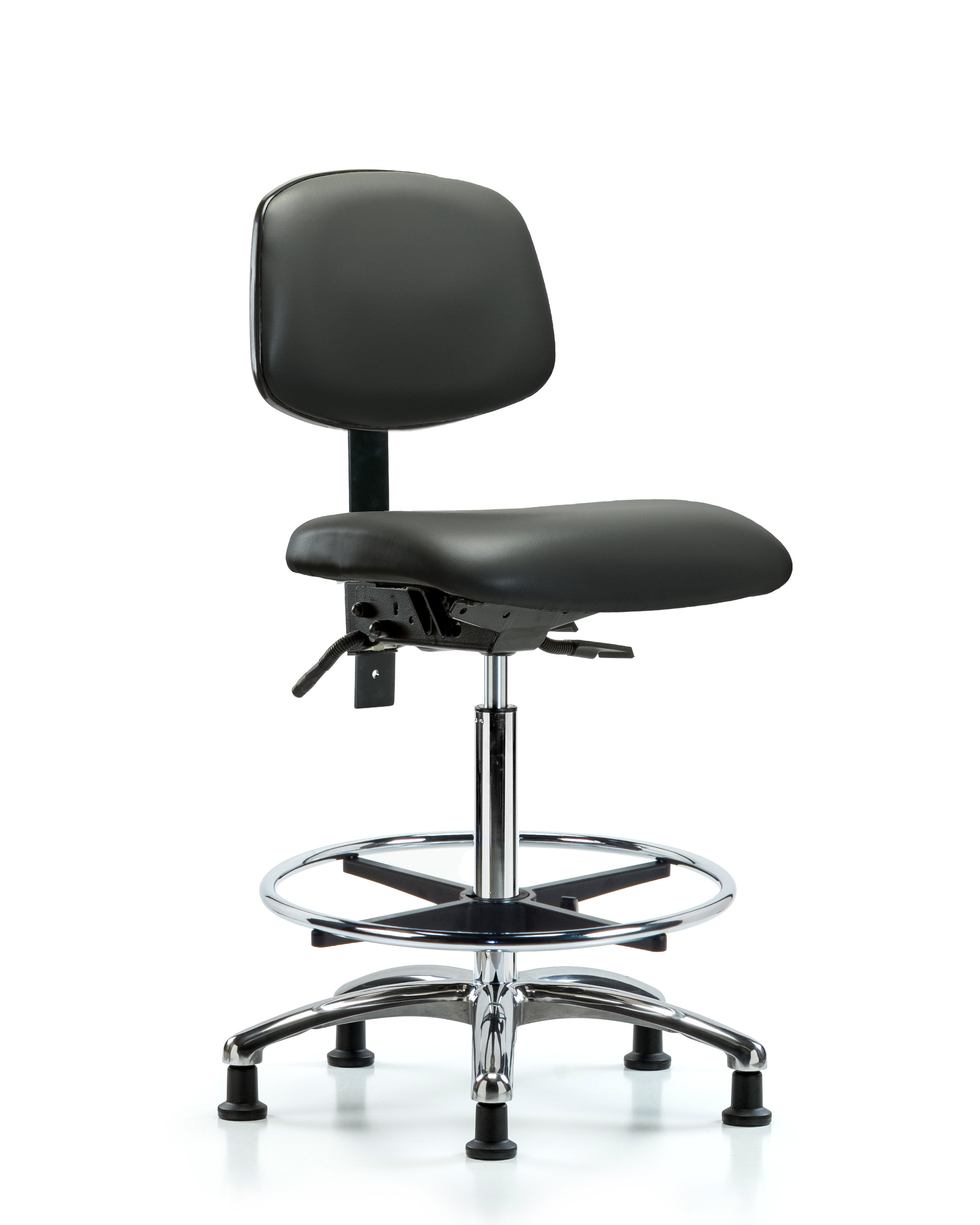 Rutledge Vinyl Chair Chrome - High Bench Height with Chrome Foot Ring & Stationary Glides in Carbon Supernova Vinyl