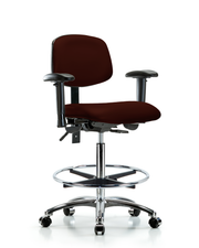 Rutledge Vinyl Chair Chrome - High Bench Height with Adjustable Arms, Chrome Foot Ring, & Casters in Burgundy Trailblazer Vinyl